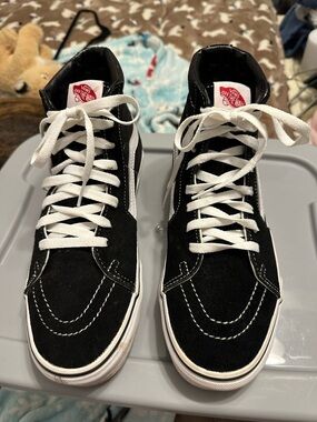 Vans Black and White High-Top Skate Sneakers